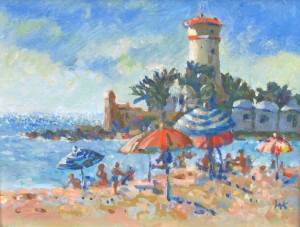 Strand en parasols-bew